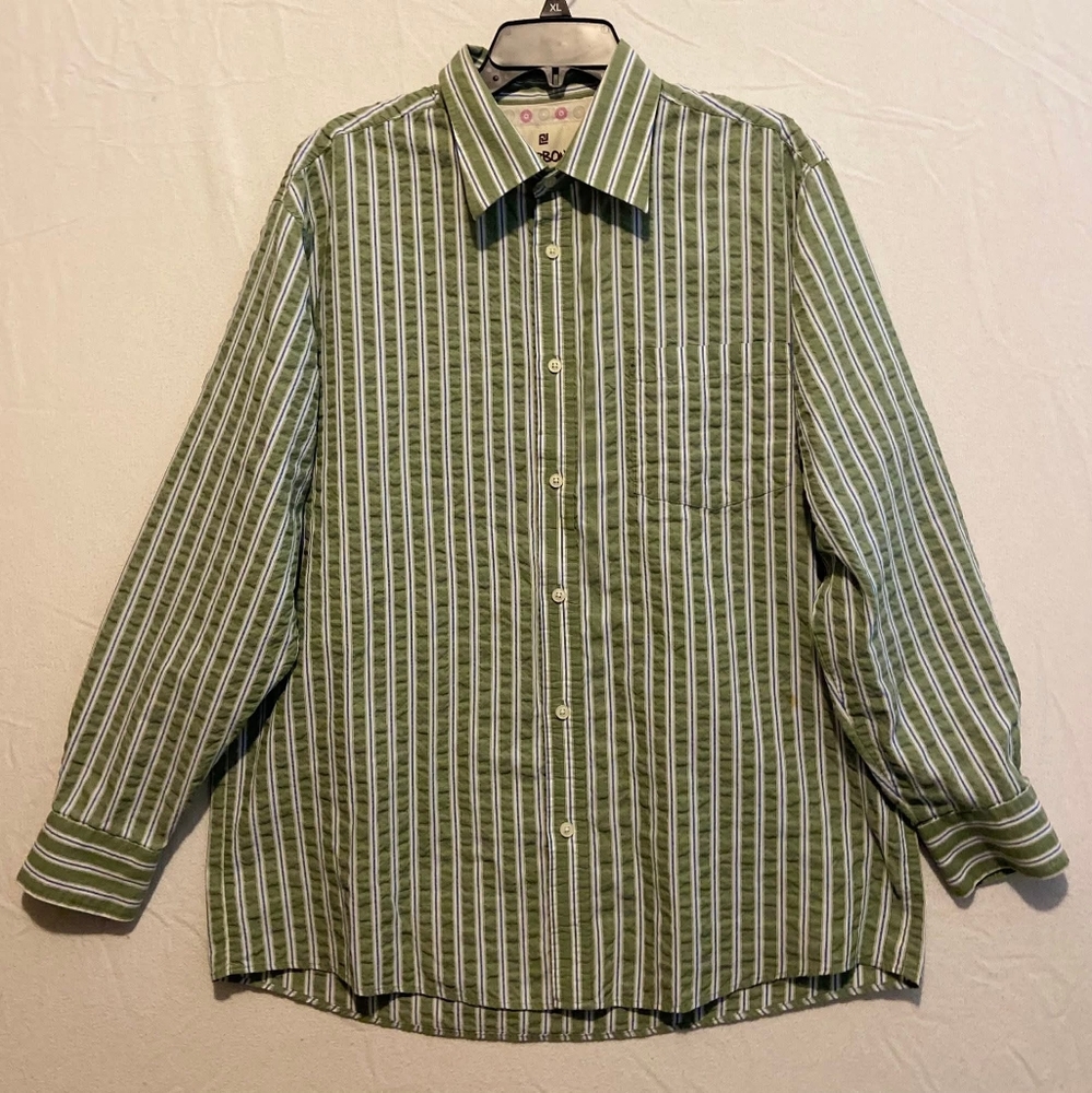 Carbon Men's Olive and White Striped Shirt